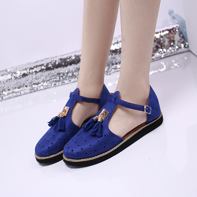 2021 European and American new thick-soled round-toe cutout retro single shoe, large-sized low-top bag and fringed women's sandals Specification drawing