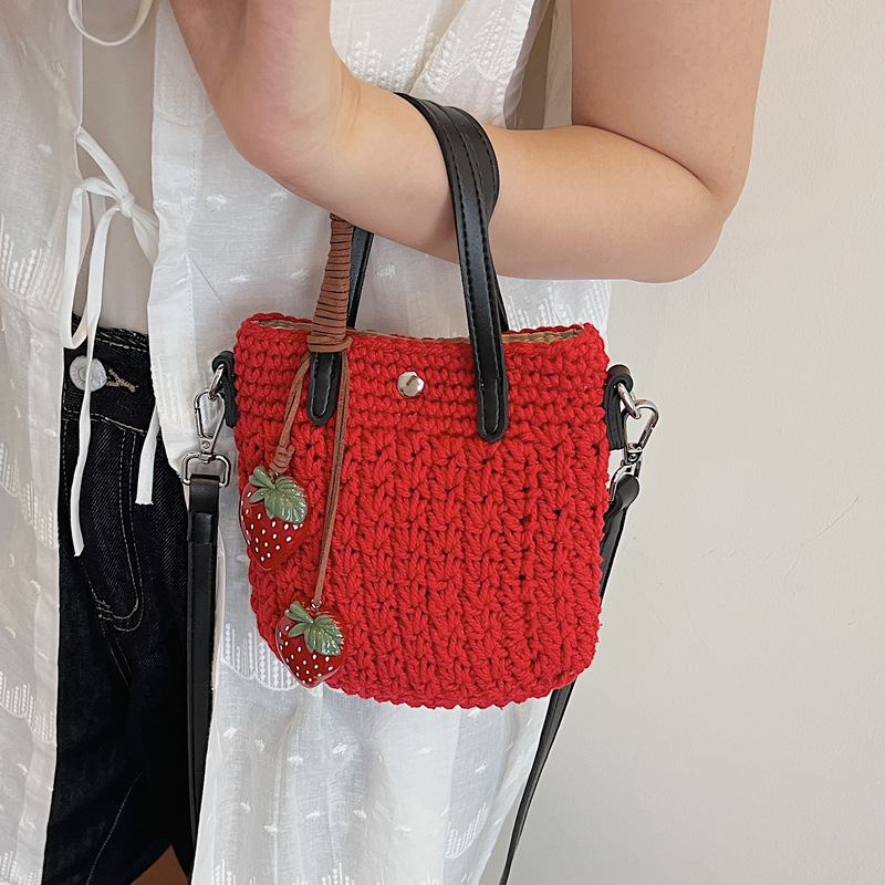 Hand-woven straw bag for women's summer 2025 new style super popular crossbody bag Korean version beach vacation mobile phone bag Specification drawing