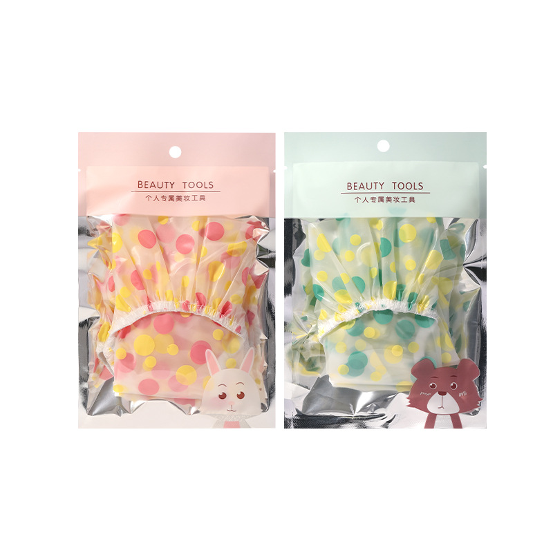 Yilingmeng Cute Polka Dot Waterproof Shower Cap, single set EVA Adult Bathing Dust-proof and oil-proof Hair Cap L503 Item Picture
