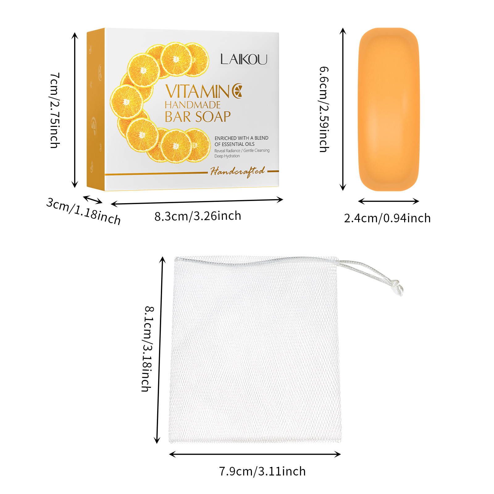 Cross-border LAIKOU Facial Cleansing Vitamin c Handmade Essential Oil Turmeric Soap, Export handmade soap, Gentle Bathing Cleansing English Item Picture