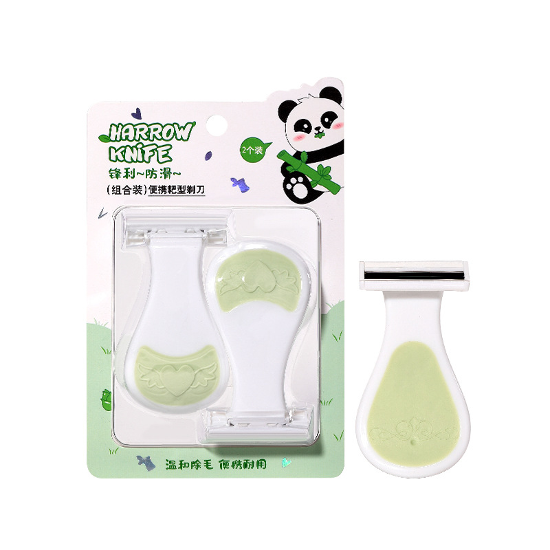 LMLTOP compact portable rake knife, two pieces, stainless steel three-blade shaving knife, female SY312 Item Picture