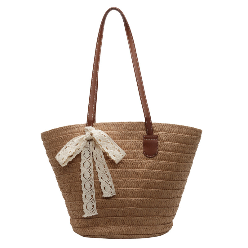 Summer handbag for women, seaside tote bag, large-capacity woven single-shoulder bag, rattan woven straw bag, bucket bag for moisture Item Picture