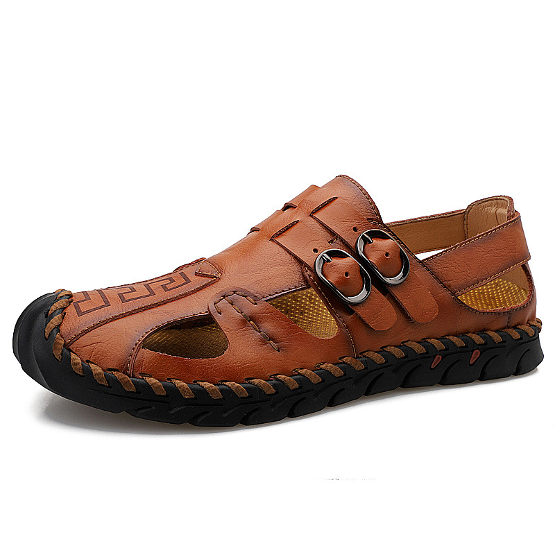 Cross-border large-sized foreign trade men's sandals, men's genuine leather beach shoes, men's sandals, anti-slip soft-soled sports and casual flip-flops full figure