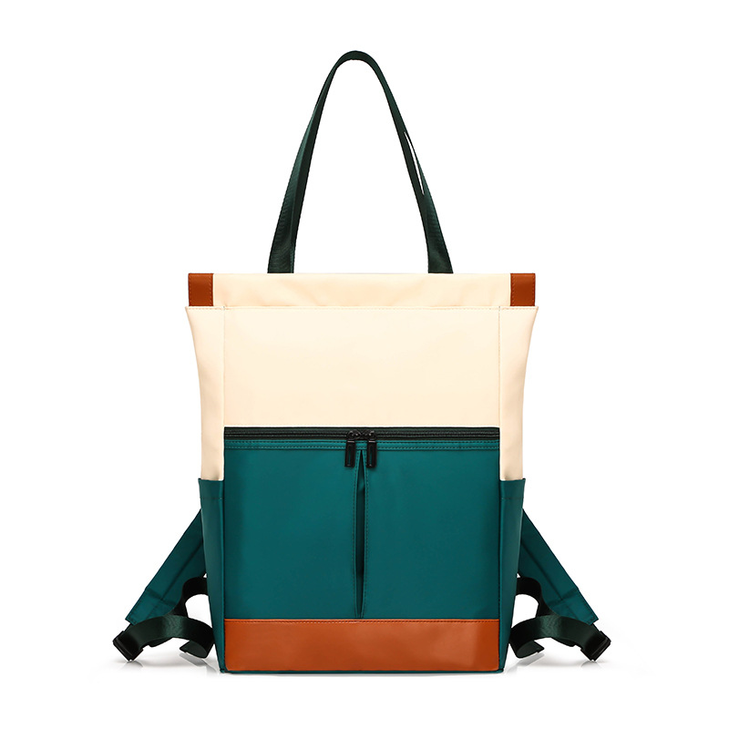 Nylon casual bag, student backpack, multi-functional single-shoulder and double-shoulder bag for young women, dual-purpose color-blocking computer bag for women Item Picture
