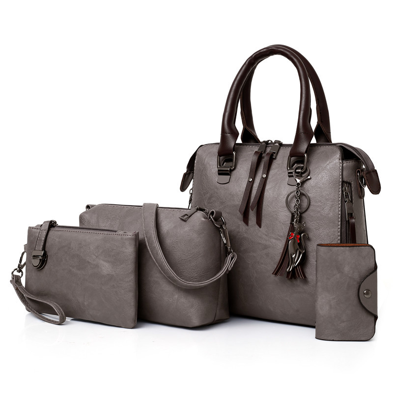 European and American retro cross-border wholesale women's bag 2023 new style mother-and-child bag oil leather single-shoulder four-piece women's handbag Specification drawing