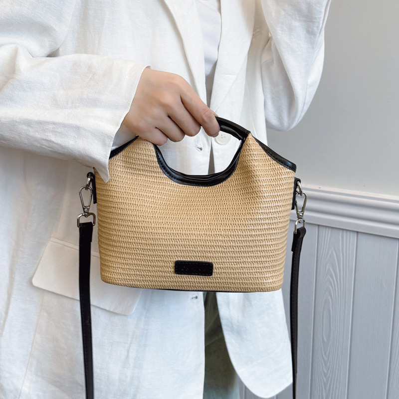 Fashionable bucket bag for women 2025 Summer new style work and commuting patchwork woven bag, simple and casual single-shoulder small bag, trendy details Picture