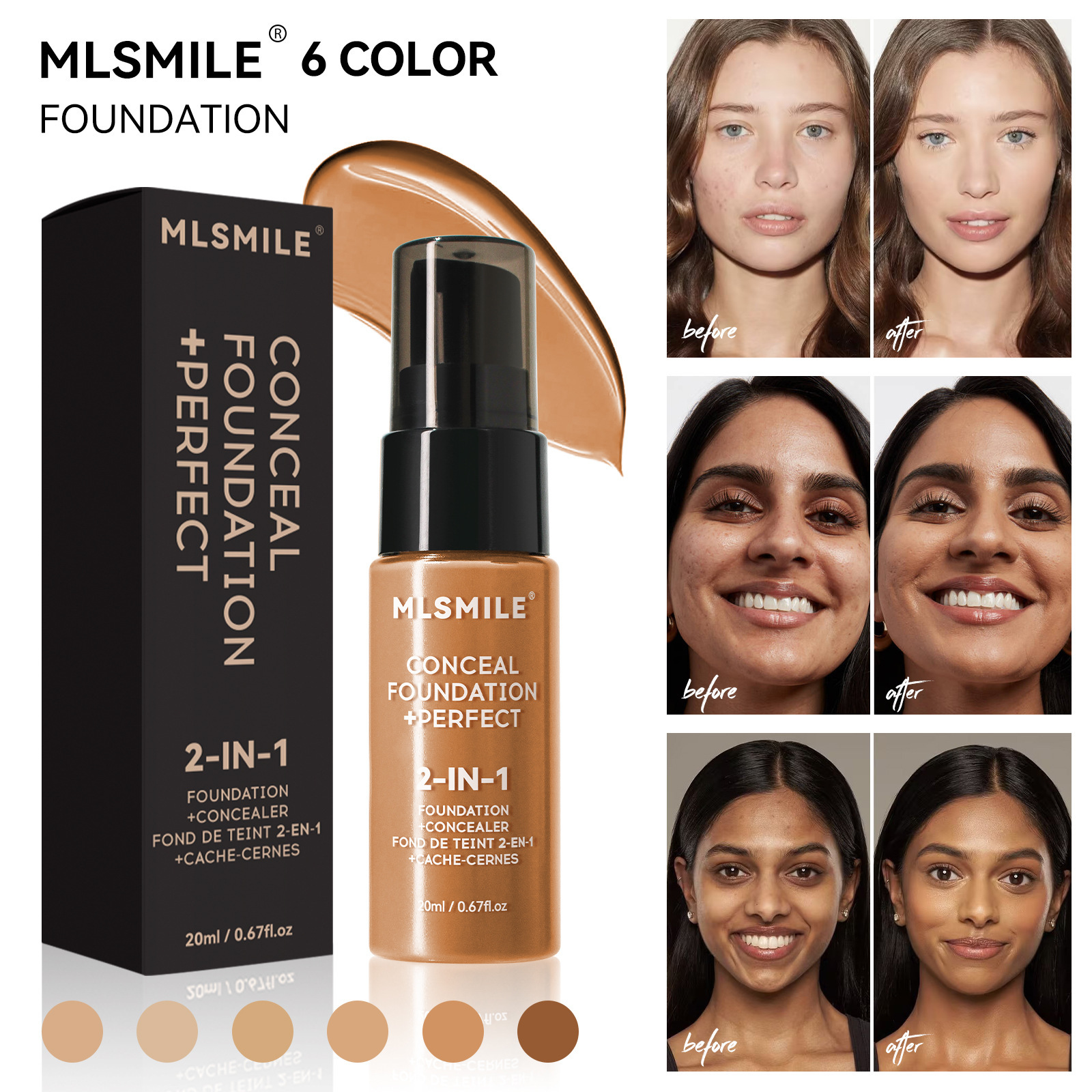 MLSMILE 6-color foundation Liquid is not prone to smudging full figure