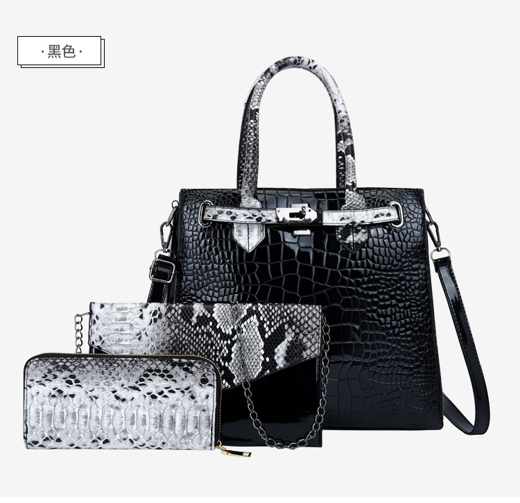 New European and American fashion crocodile pattern crossbody single-shoulder handbag bags for women, wholesale of mother and child set bags Item Picture