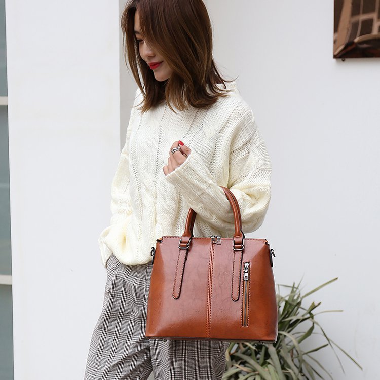 New oil-wax leather women's bag, trendy for export, hand-held, cross-border, single-shoulder, European and American retro crossbody bag, one piece for global shipping Specification drawing
