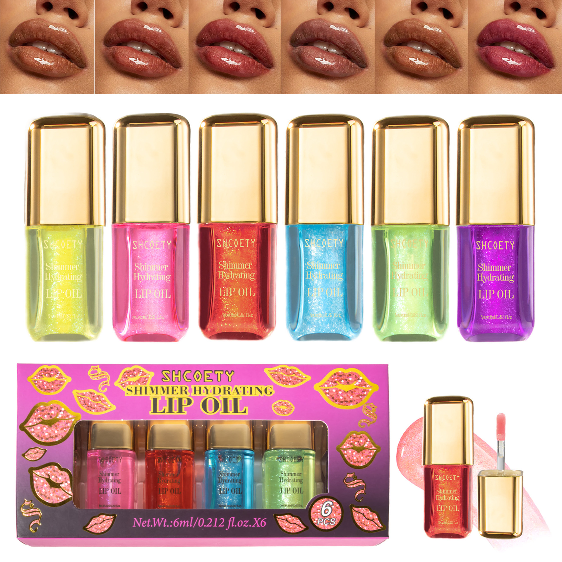 SHCOETY Cross-border mint-flavored Lip Oil Set Six-color Mirror Dudu Lip Gloss Moisturizes and hydrates for a long time without staining the glass details Picture
