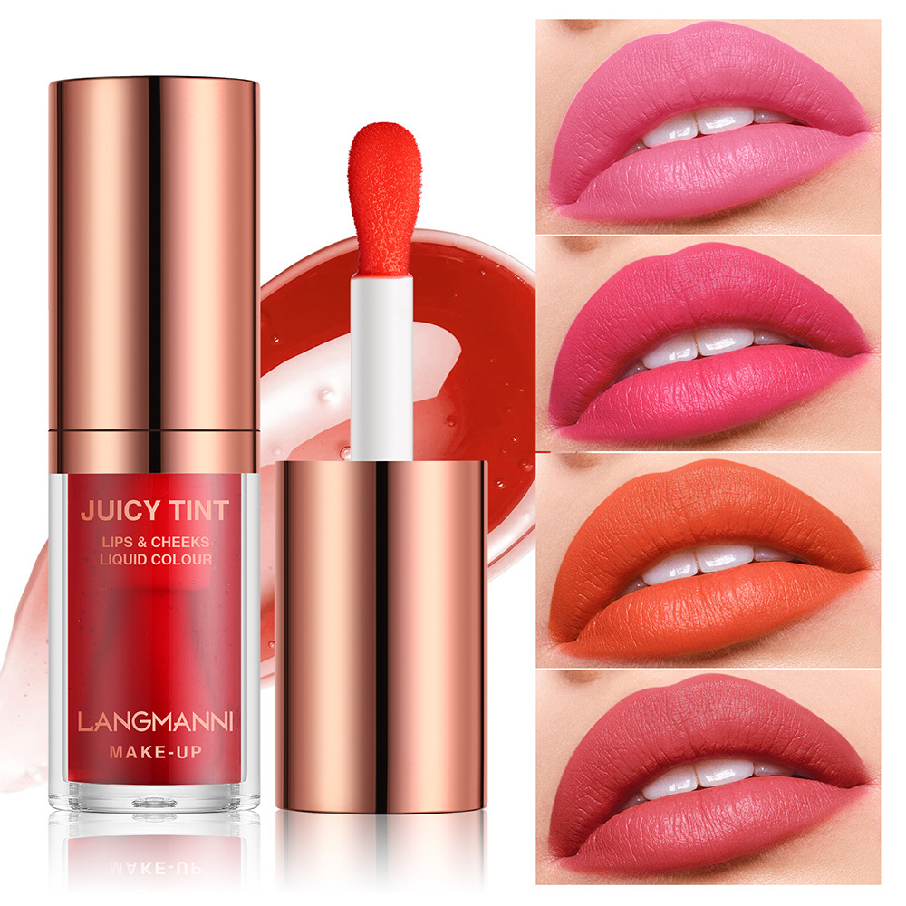 LANGMANNI four-color Lipstick Liquid, suitable for both lips and cheeks, velvet texture matte lip gloss full figure