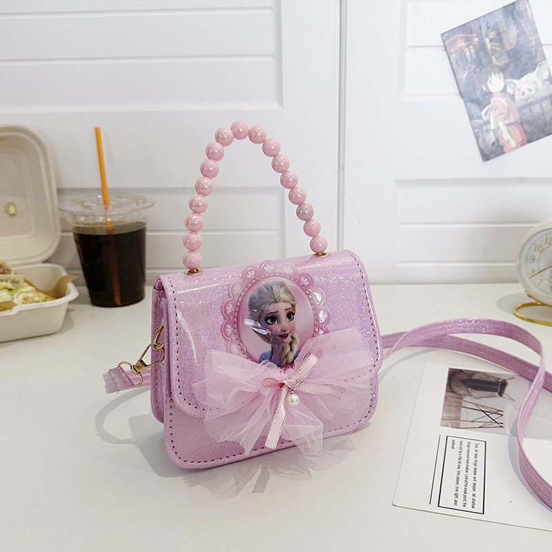 2024 New Ice Princess Children's single-shoulder Bag for Little Girls, Korean version illuminated bow sequined hand-held crossbody bag Specification drawing