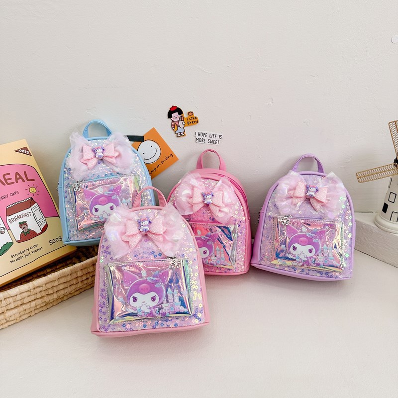 New sequined laser bow children's double-shoulder kindergarten small schoolbag, versatile and fashionable spring outing bag Specification drawing