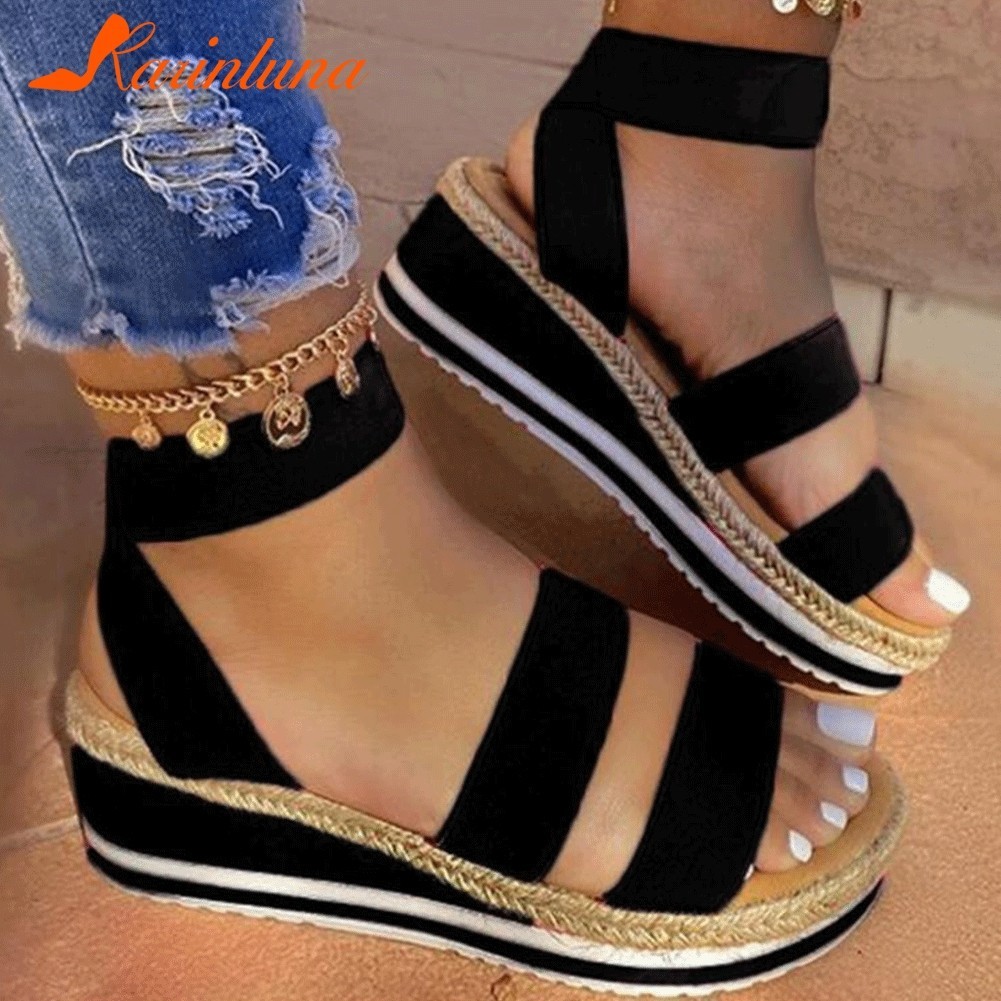 2020 summer European and American new style wedge heel sandals, large size thick-soled solid color fish-mouth shoes made of hemp rope, size 43 for export wholesale full figure