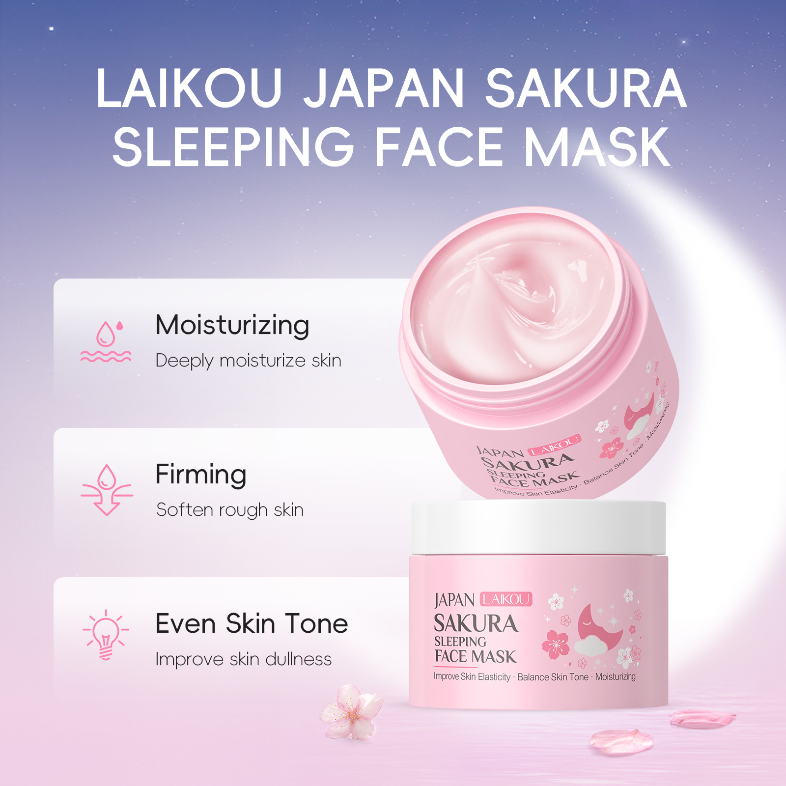 Cross-border Laicome Japanese Sakura Sleeping Mask 25g Hydrating and Moisturizing Mask Skin care and cosmetics cross-border manufacturer Application Scenario