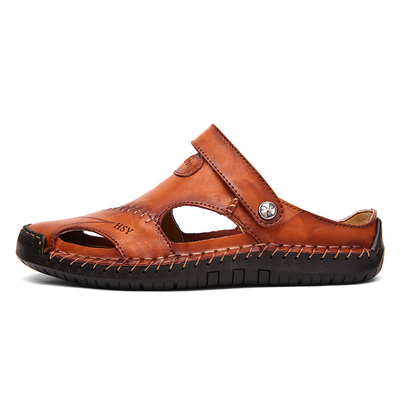 Amazon cross-border Spring/Summer men's oversized sandals, men's trendy leather beach shoes, casual flip-flops, men's shoes, sewn shoes Application Scenario