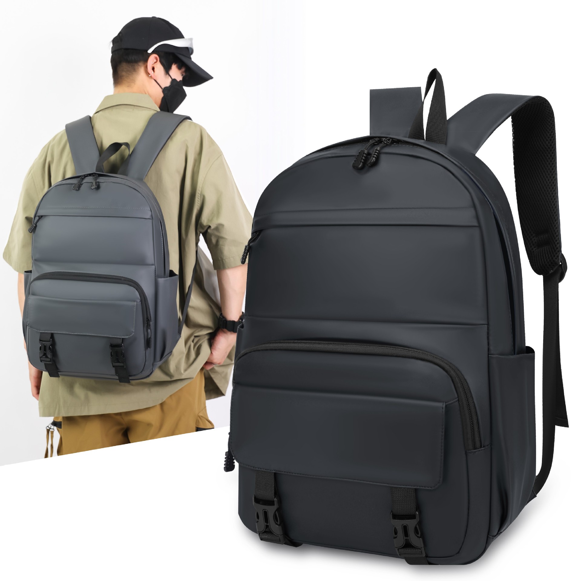 New Korean-style men's backpacks for cross-border trade, large-capacity, simple commuting computer bags, and school bags for junior and senior high school students full figure