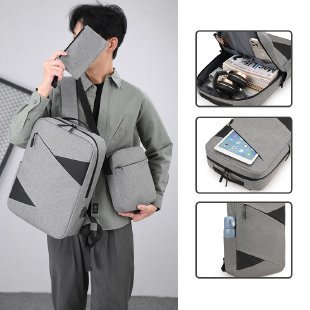 A new 14-inch cross-border computer bag with multi-functional large capacity and Oxford fabric that can print logos. A three-piece set of backpacks in stock details Picture