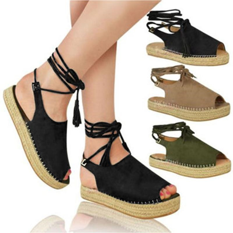 2021 Europe and America Cross-border bestsellers Sandals, straw woven hemp rope wedge heels, lace-up soft-soled women's shoes 43, foreign trade stock and consignment full figure