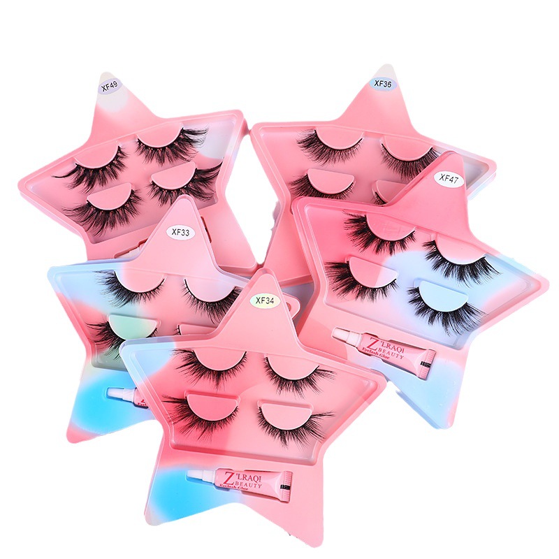 Two pairs of natural fox-themed oblique flying false eyelash comic Barbie eye tail lengthening eyelash glue set Item Picture