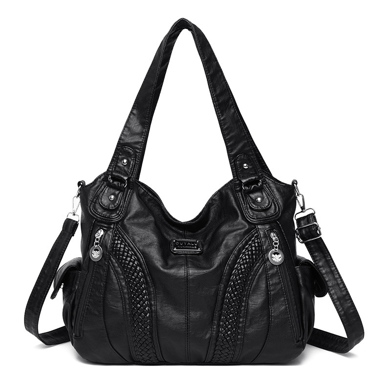 Amazon's best-selling cross-border woven retro large-capacity washed leather single-shoulder crossbody bag, handbag, middle-aged mom bag Item Picture