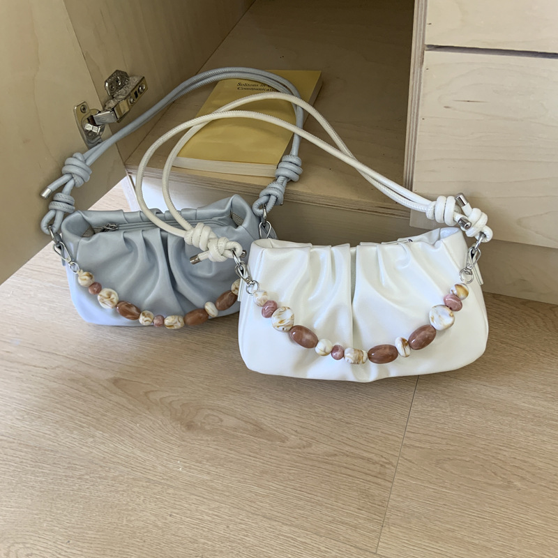 French pleated cloud bag for women 2025 new style, exquisite beaded hand-held shoulder bag, high-end and stylish crossbody bag Specification drawing