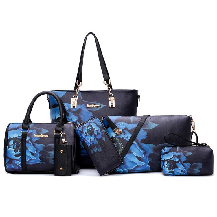 New printed European and American mother-and-child bag, tote bag, six-piece set, women's bag, trendy single-shoulder crossbody bag, cross-border one-piece consignment Specification drawing