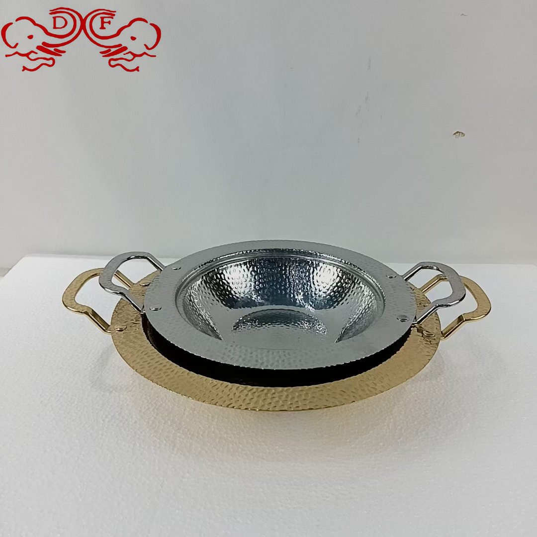 DF99002 Hammer-patterned double-ear seafood pot, wide-edge pot, Extra-thick stainless steel flat-bottomed Chinese alcohol stove pot, dry pot, DF TRADINGHOUSE Application Scenario