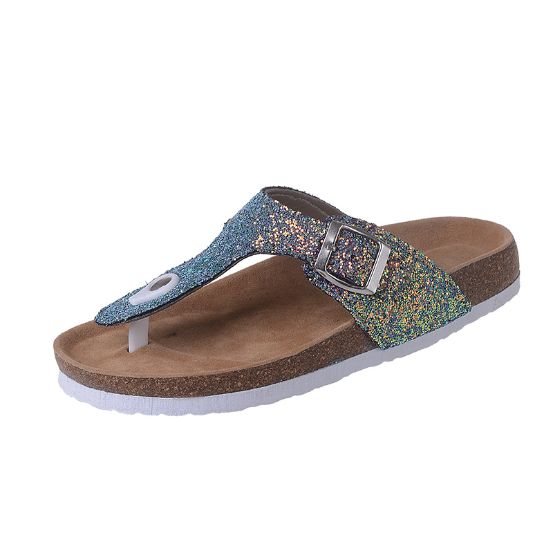 New large-sized women's sandals for foreign trade, colorful ice crystal water diamond cork slippers, Korean-style fashionable herd-shaped slippers for women Item Picture
