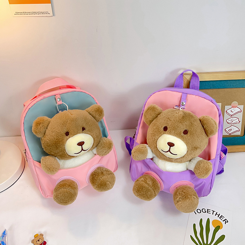 New plush toy children's backpacks, lightweight kindergarten school bags, creative and cute bear backpacks, one-piece consignment details Picture