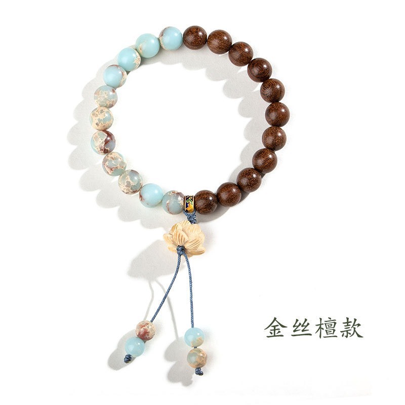 Chinese-style Shoushan stone bracelet, new Chinese-style lotus, golden silk sandalwood, holding Zen, green sandalwood prayer beads, black sandalwood prayer beads bracelet, female 311 full figure
