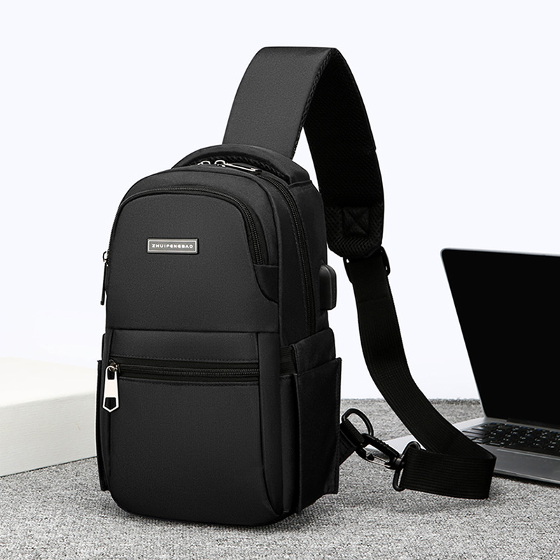 Men's chest bag, cross-border water-resistant crossbody bag, trendy casual single-shoulder backpack, USB rechargeable multi-functional men's bag Specification drawing