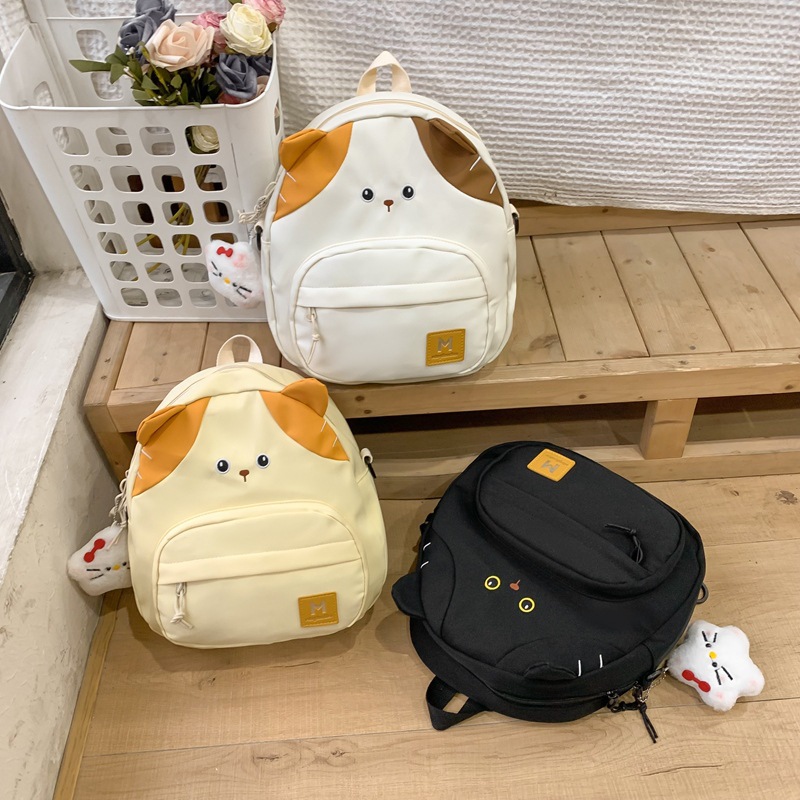 Cute cartoon cat backpacks for girls, kindergarten and primary school students, fresh and clean travel and spring outing small backpacks full figure