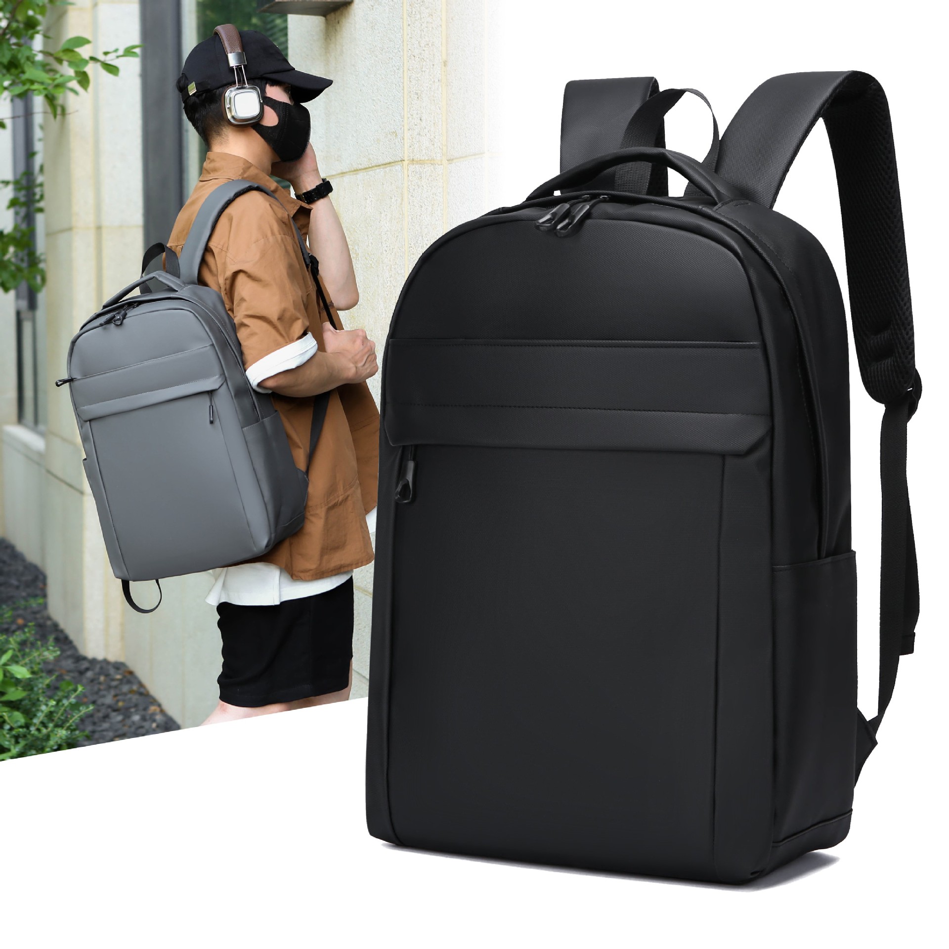 Wholesale of new cross-border business backpacks, simple and casual school bags for middle school students, large-capacity commuting computer bags for men full figure