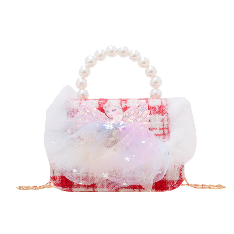 Red New Year's festive bow, woolen pearl hand-held children's princess accessory loose change bag Item Picture