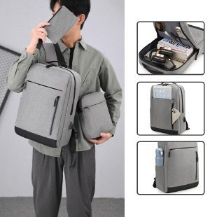 Three-piece backpack set: business travel, leisure meetings, business trips, backpacks, computer bags, printed words and logos Application Scenario