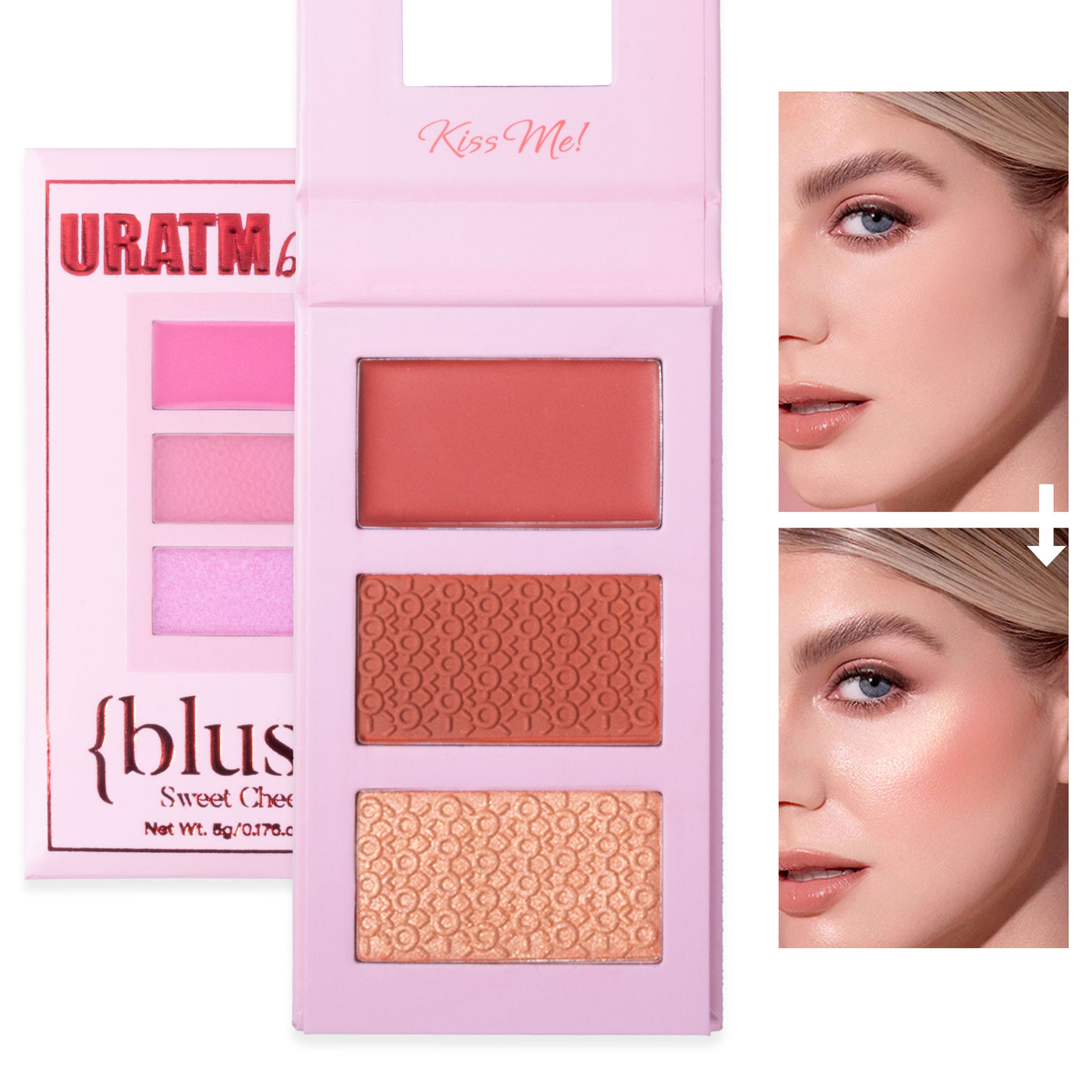 Three-color high-gloss blush plate, matte pearlescent three-dimensional contouring plate, brightening nose shadow, natural nude makeup contouring powder compact, cross-border Item Picture