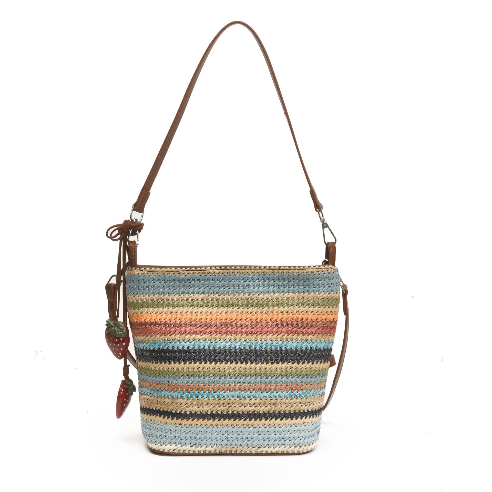 Handmade woven bag for women, 2025 new style straw woven bag, versatile shoulder bag, seaside vacation crossbody bag, bucket bag Item Picture