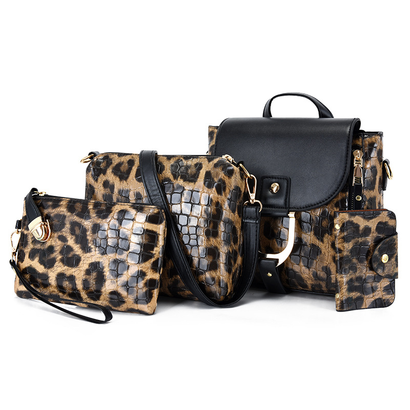 Factory direct sales women's bag 2024 New style fashionable large-capacity casual single-shoulder bag Leopard print four-piece set mother and child bag Item Picture