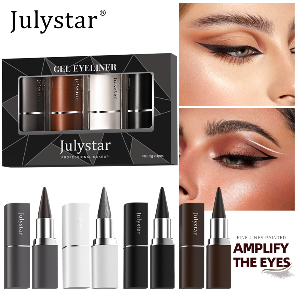 Cross-border bestseller 4-color Eyeliner cream set: Cool Black, Natural, long-lasting, waterproof, quick-drying, matte Eyeliner full figure