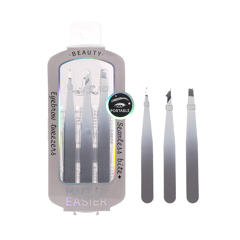 LMLTOP Stainless Steel Eyebrow Shaping Set 3-piece set of flat and slanted eyebrow tongs, multi-functional eyebrow shaping tool JJF18 Item Picture