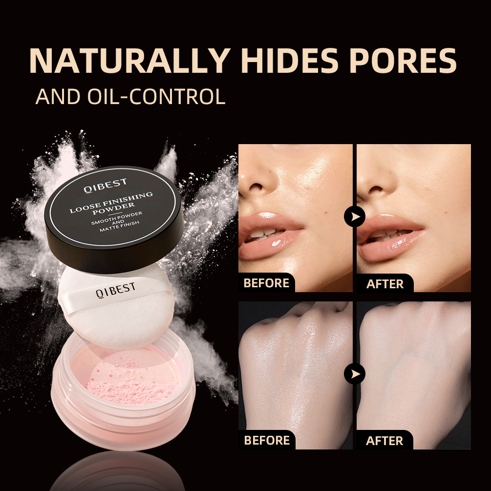 QIBEST Cross-border Loose Powder and loose Powder for long-lasting makeup, enhancing complexion without smudging, concealer powder compact, fine mixed oily skin setting powder details Picture