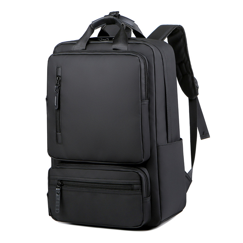 Cross-border multi-functional backpack, double-shoulder bag, men's notebook, leather-covered computer bag, black hand-held college style student schoolbag Item Picture
