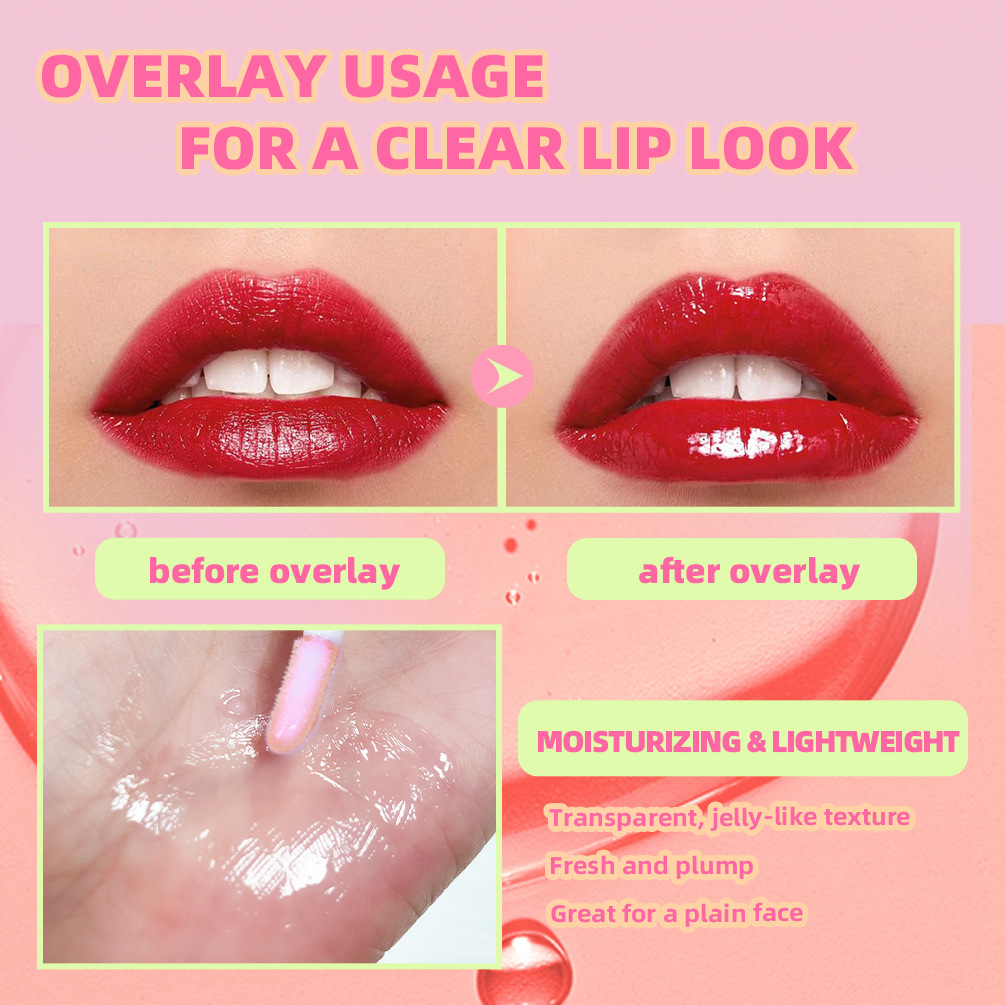 QIBEST Cross-border Mirror Lip Oil Fruit-flavored Moisturizing, Nourishing, Repairing, Translucent and Anti-dryness Lip Cracking Honey Makeup Specification drawing
