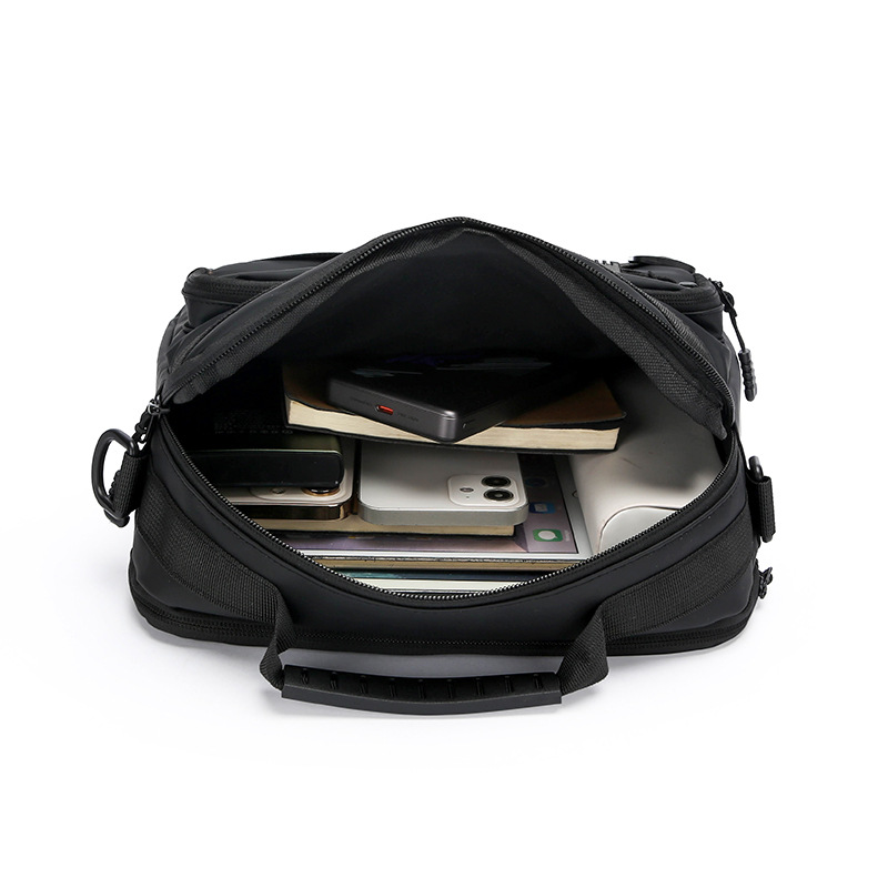 New multi-functional leather film single-shoulder bag, solid color outdoor waist bag, men's crossbody bag, waterproof storage bag, small size cross-border Item Picture