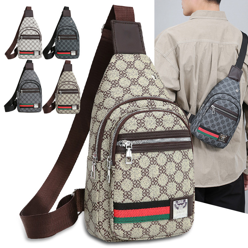 Outdoor men's chest bag, crossbody bag, travel shoulder bag, large-capacity leather bag, sports small backpack, multi-functional men's bag full figure