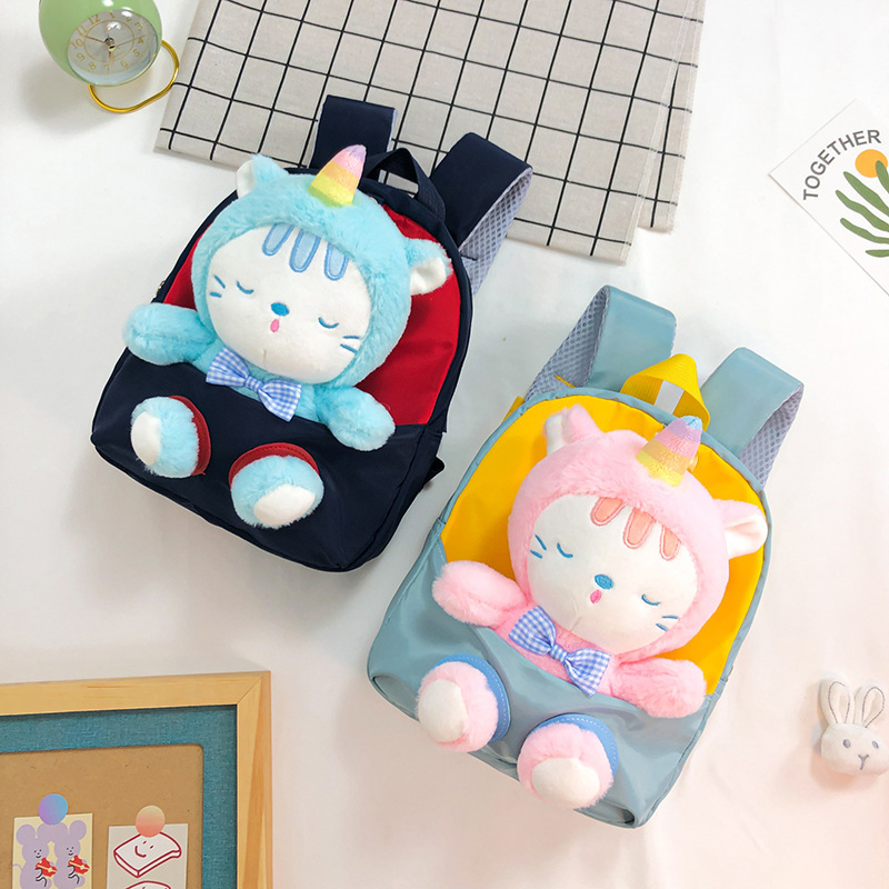 The 2022 new children's schoolbag is cartoonish and cute, transforming into a plush cat backpack for girls and kindergartens Specification drawing