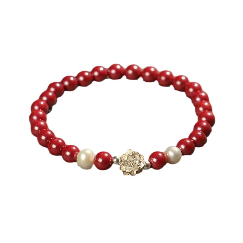 999 pure silver lotus cinnabar bracelet, genuine purple gold sand imperial sand bracelet, zodiac year traditional Chinese style pearl bracelet for women, 490 Item Picture