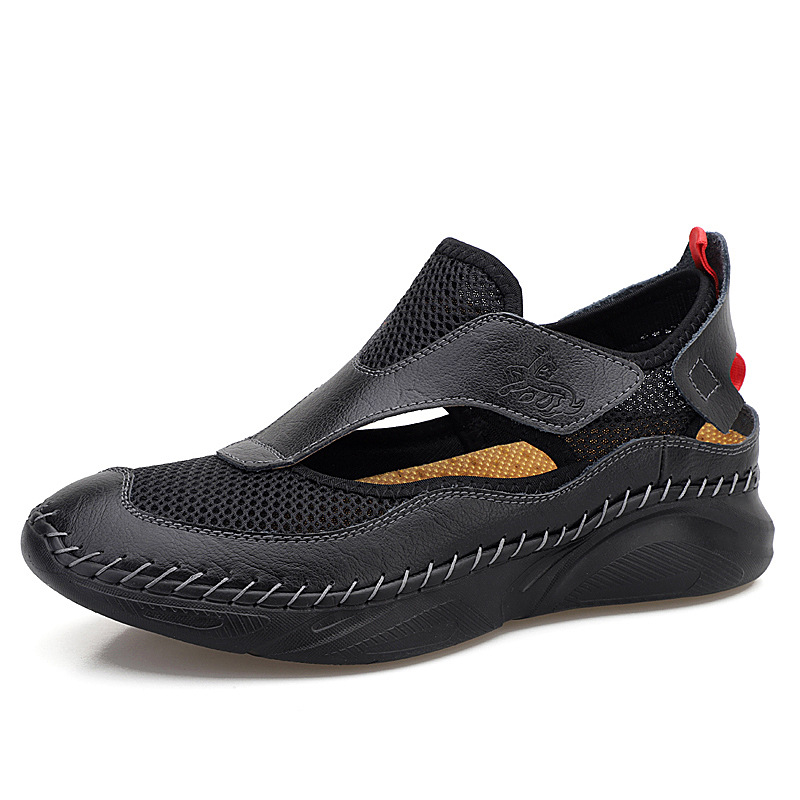 Cross-border large-sized outdoor wading light-soled sports sandals, men's trendy summer Korean version cowhide toe cap beach shoes, clogs details Picture