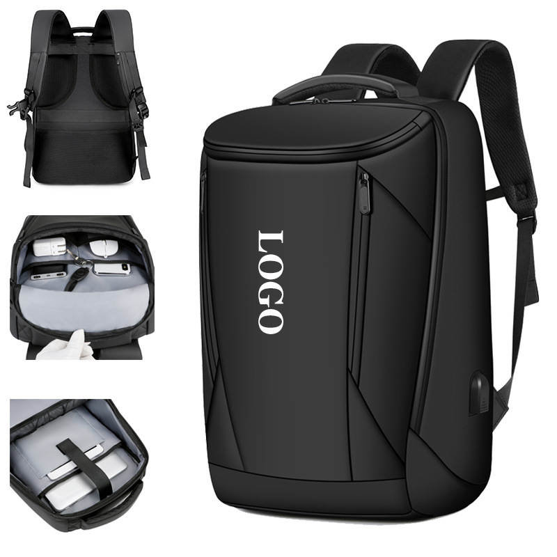Large-capacity leather film computer bag, 17.3-inch business travel and office notebook bag, college student backpack with logo printing details Picture